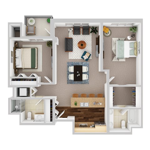 Floor plan for 2 beds, 2 baths, 1140 sqft